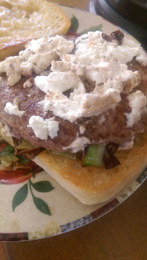 Chevre and Sauteed Leek Burgers